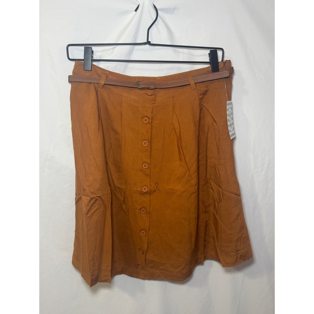 Rust Orange Button Front Midi Skirt L Cottagecore 70s Belted A-Line Tulip B NWT